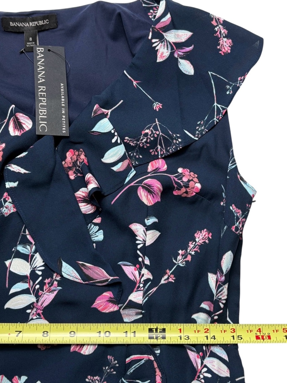 NWT Banana Republic Preppy Navy Floral Faux Wrap Ruffle Maxi Dress Size 8 - Picture 7 of 10